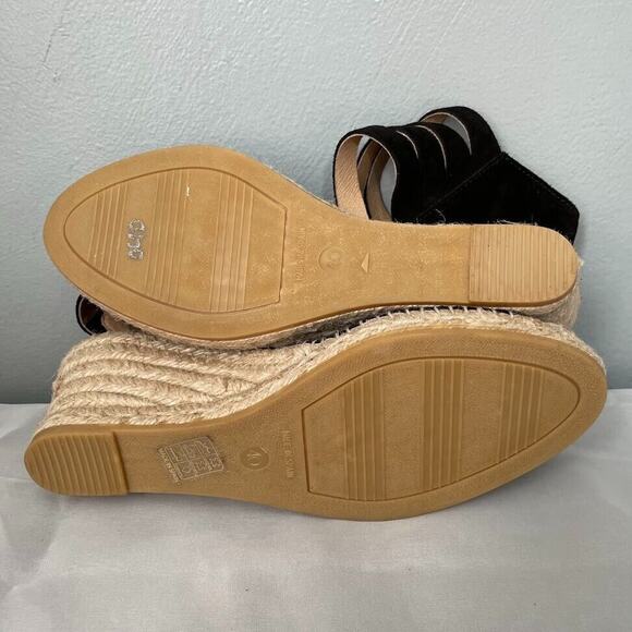Kanna Made in Spain Espadrilles Size 9 Black Wedge Heels Jute Sandal Ankle Strap - Picture 10 of 11